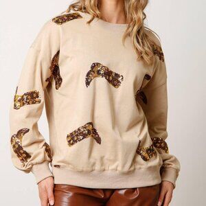 Sequin Boots Loose Fit Pullover in Taupe